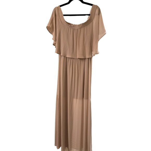 Show Me Your Mumu Beige Off-Shoulder Maxi Dress Medium 100% Polyester - Picture 3 of 6